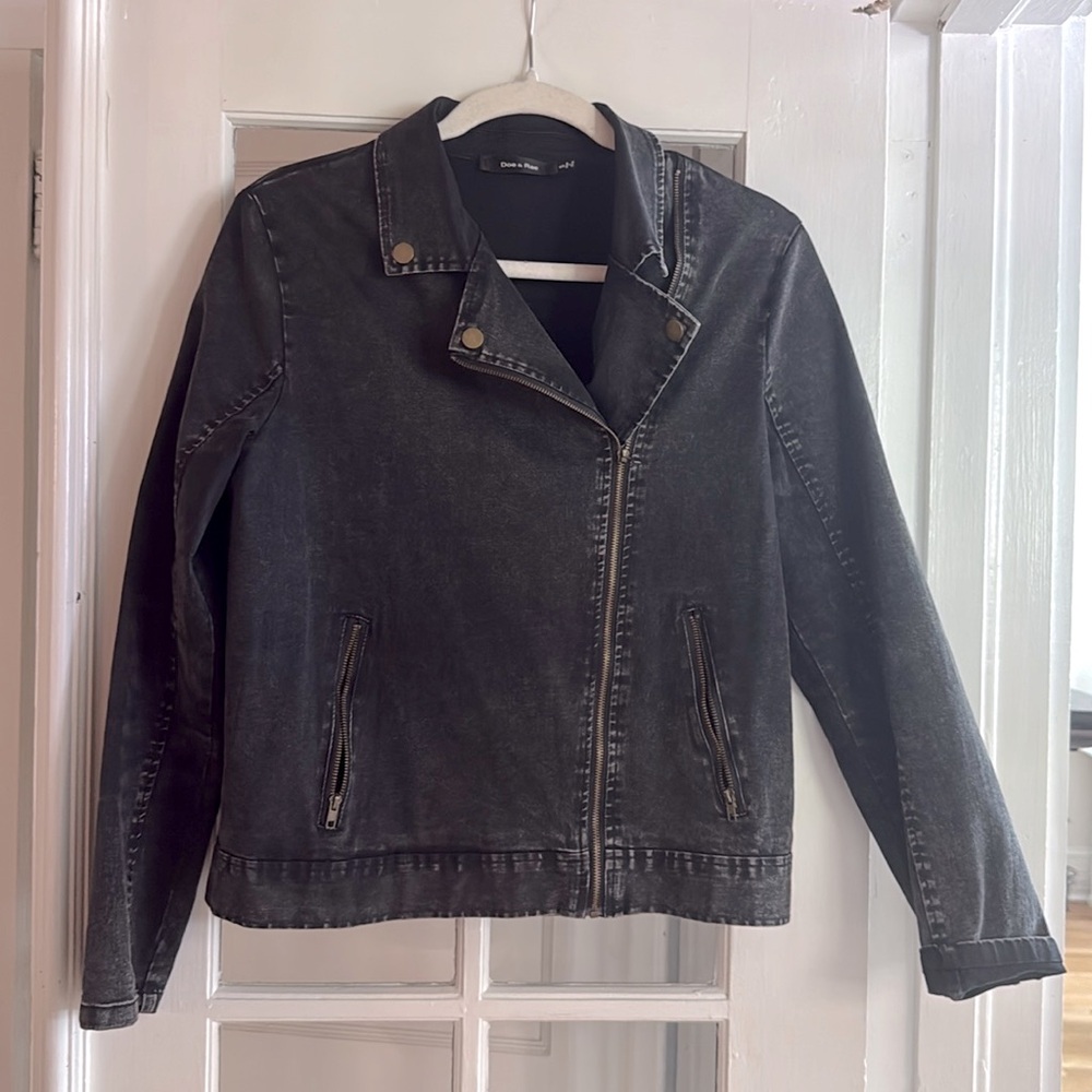 Black denim moto jacket